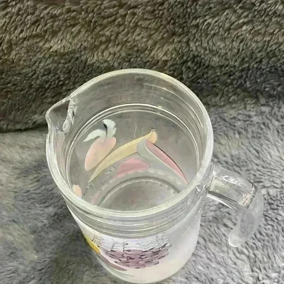 Vintage 80s Fruit Pattern Frosted Glass Pitcher Dartington France - Picture 5 of 16